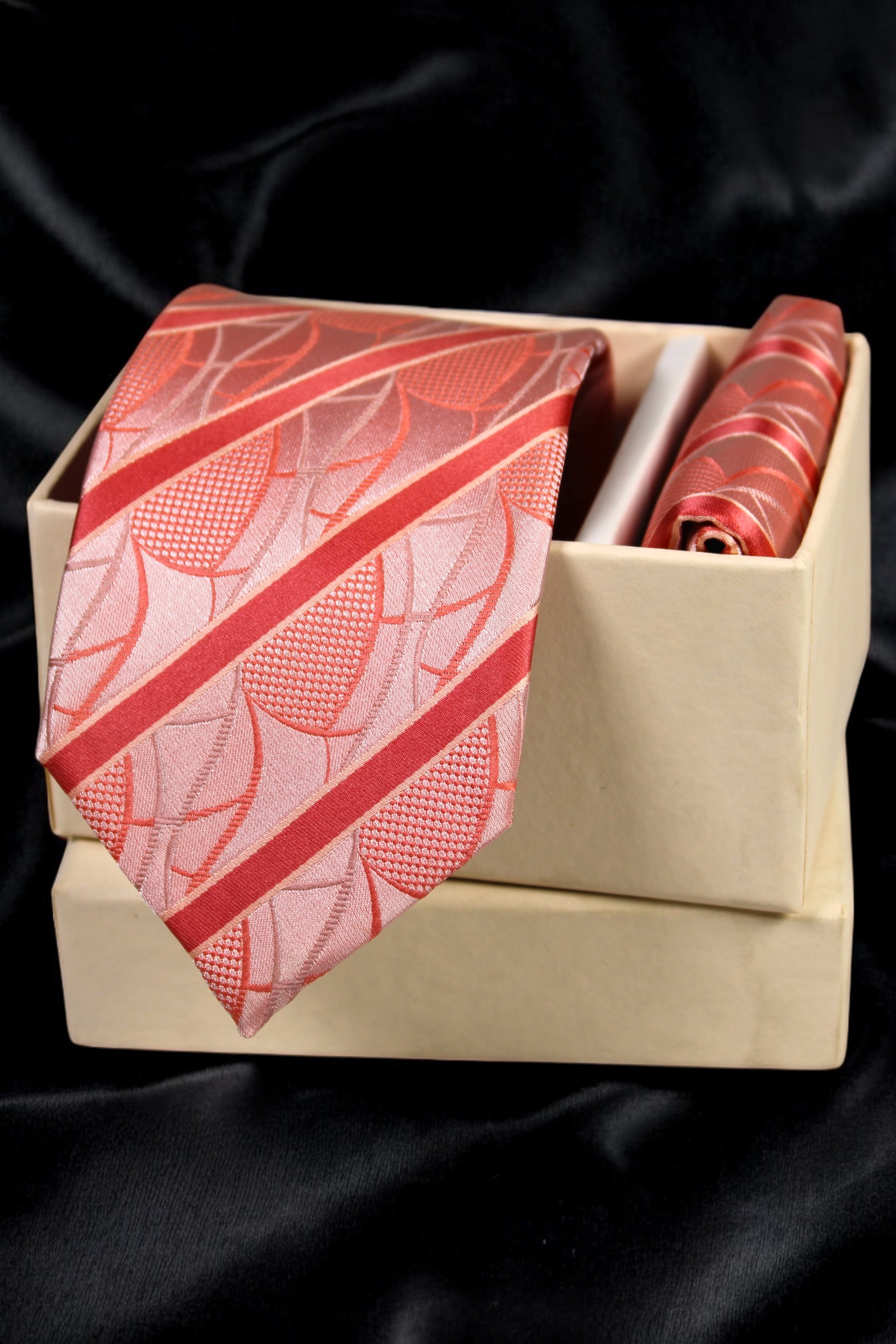 Coral & Peach Striped Necktie Gift Set