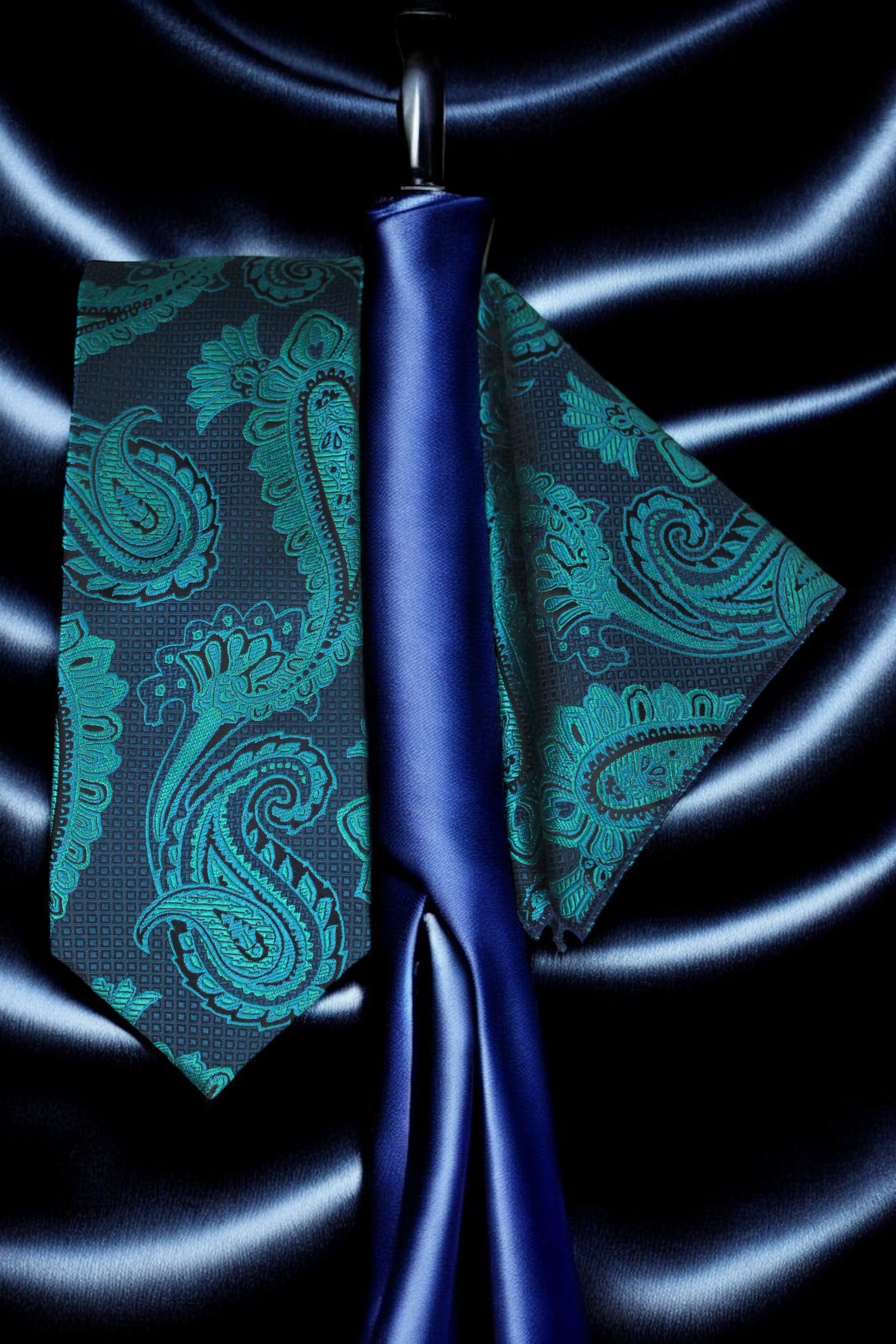 Teal Green Paisley Tie & Pocket Square Set