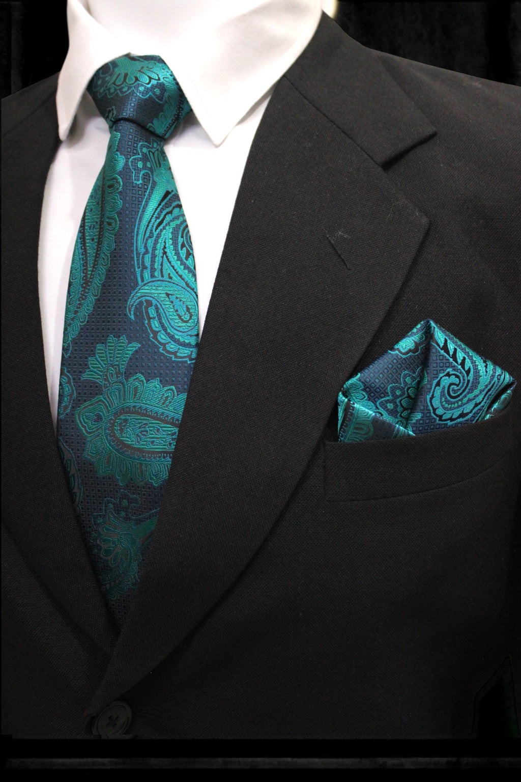 Teal Green Paisley Tie & Pocket Square Set
