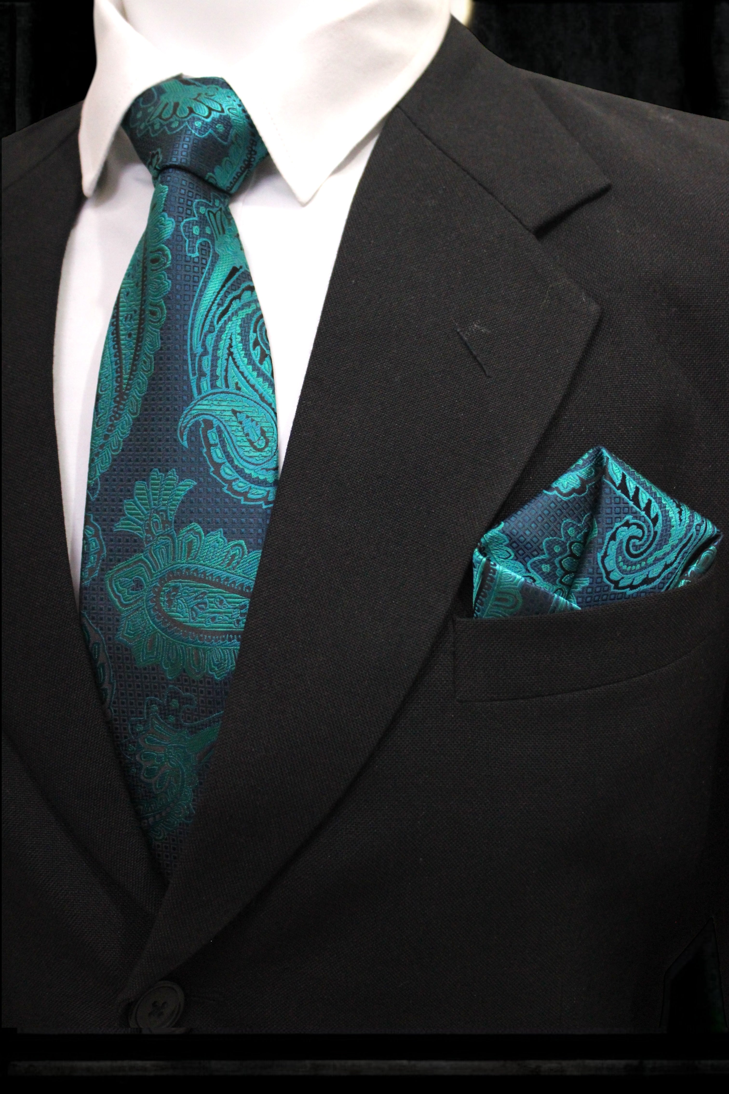 Teal Green Paisley Tie & Pocket Square Set