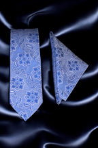 Elegant Blue Floral Tie & Pocket Square Set