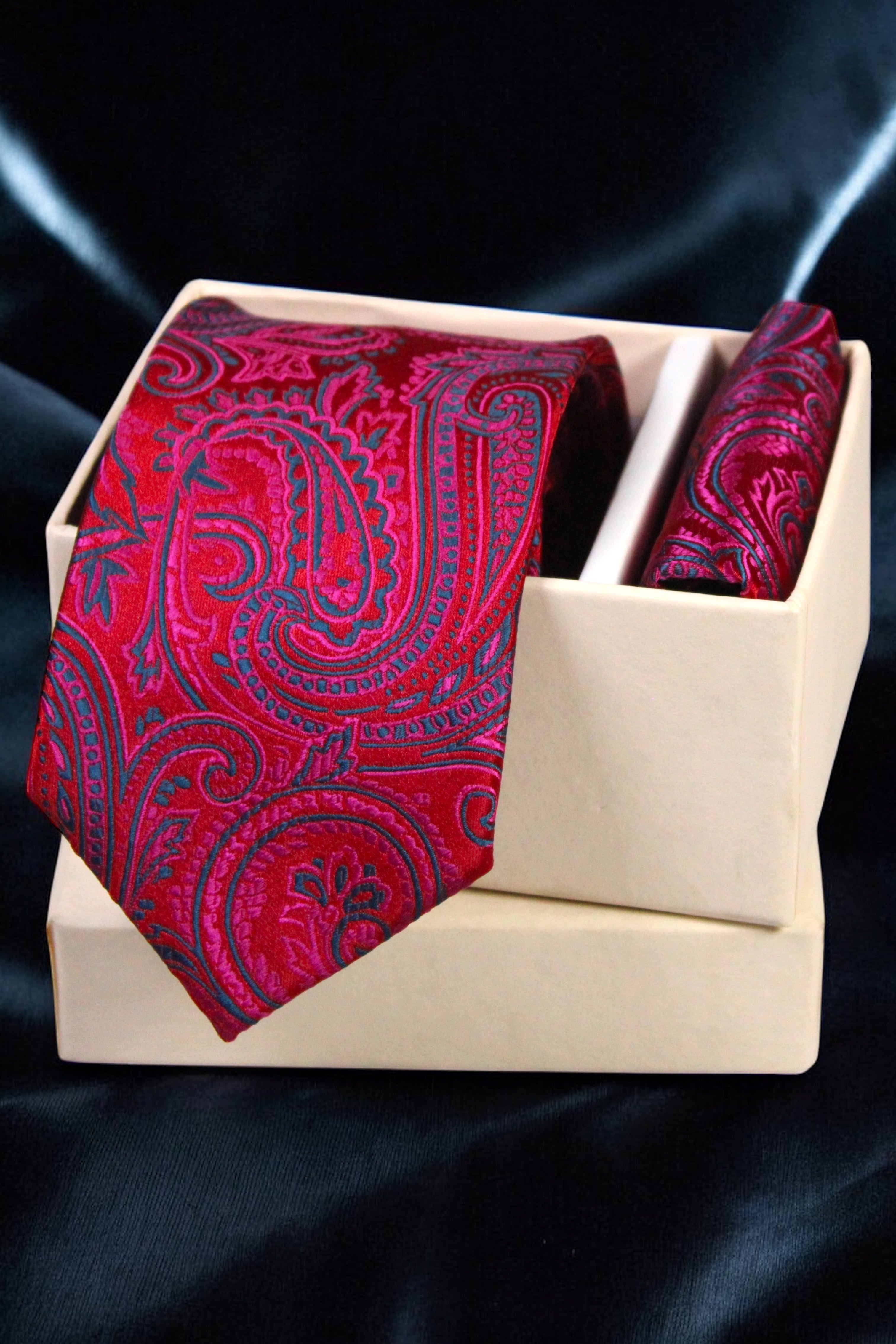 Hot Pink Paisley Tie & Pocket Square Set