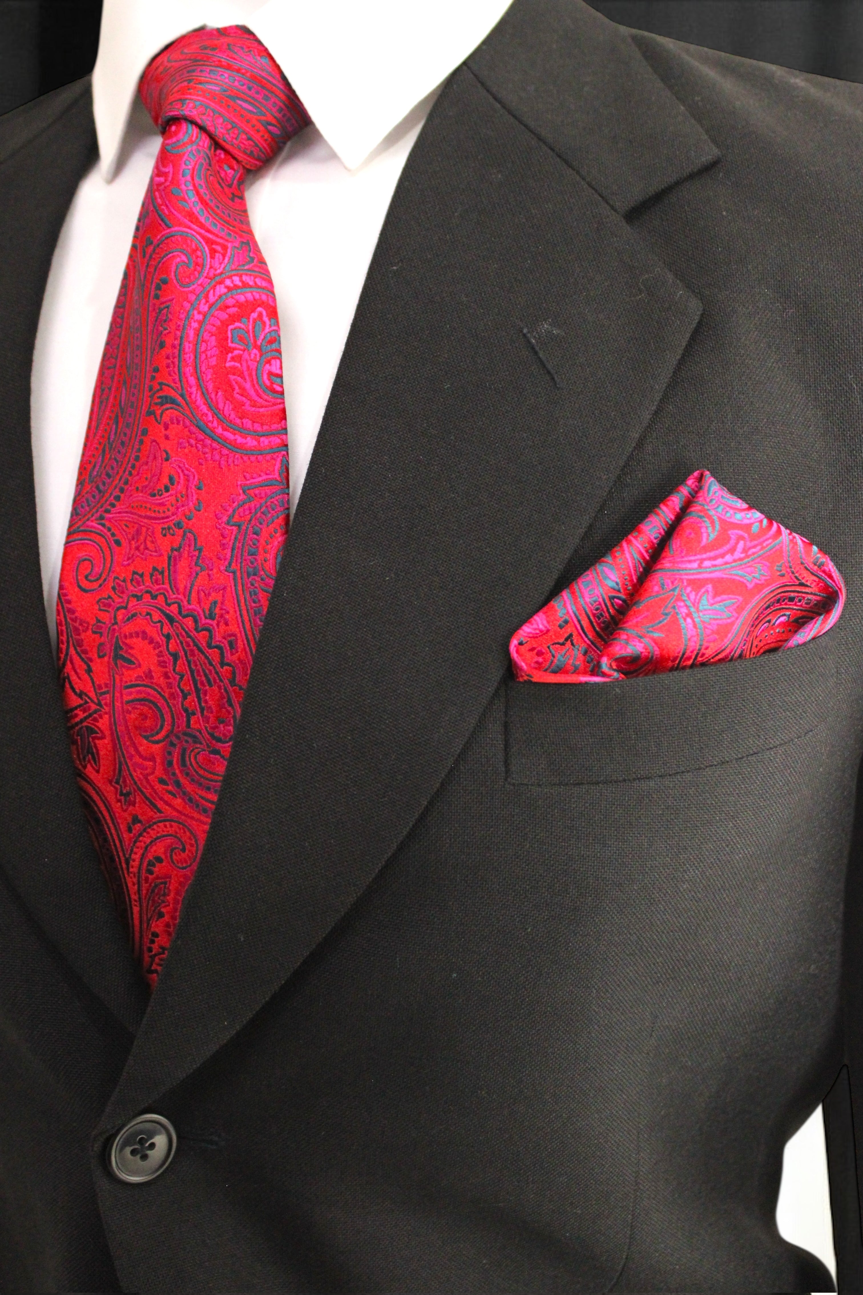 Hot Pink Paisley Tie & Pocket Square Set
