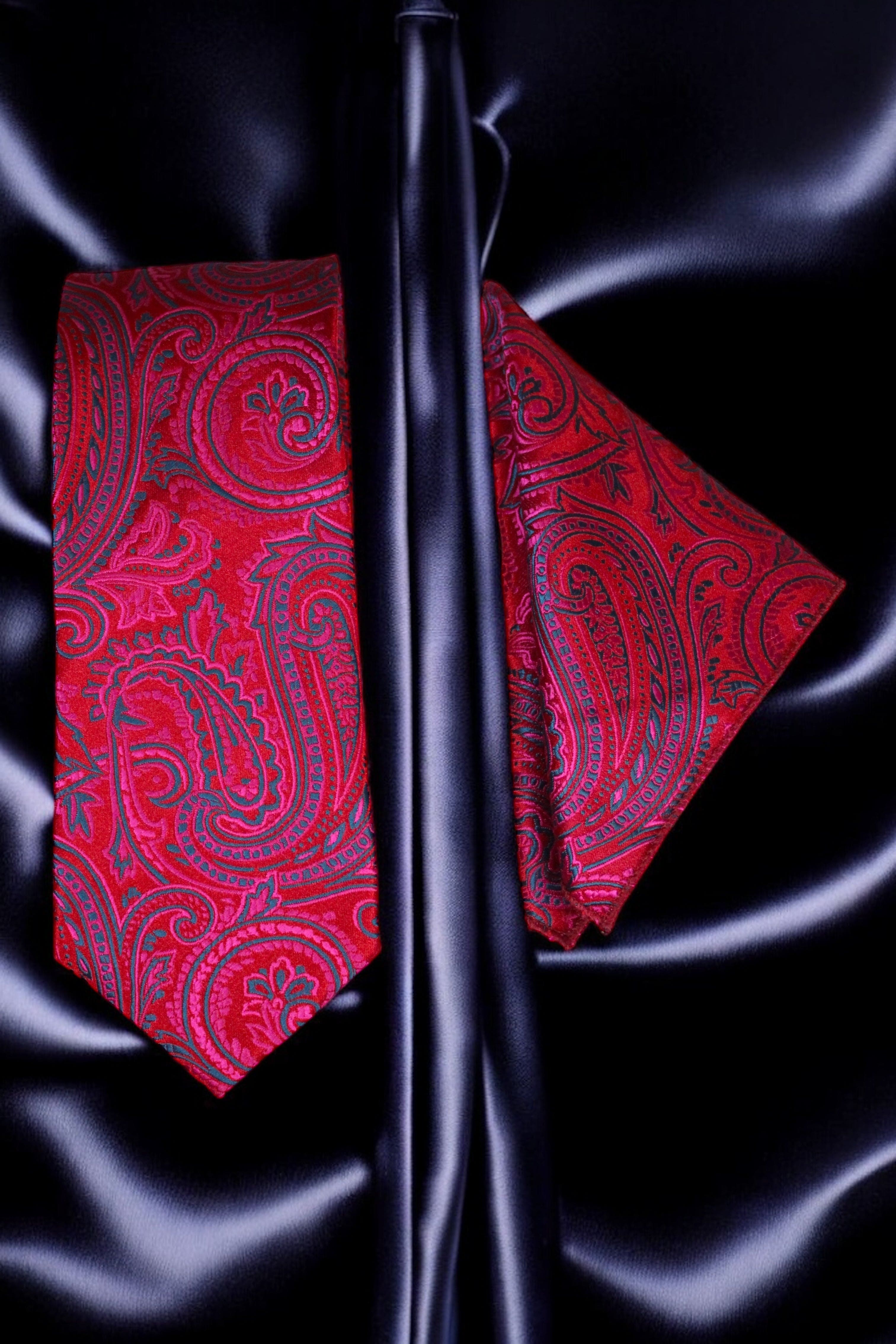 Hot Pink Paisley Tie & Pocket Square Set