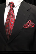 Red & Black Paisley Tie and Pocket Square Gift Set