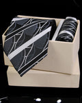 Black & Silver Striped Tie and Pocket Square Set