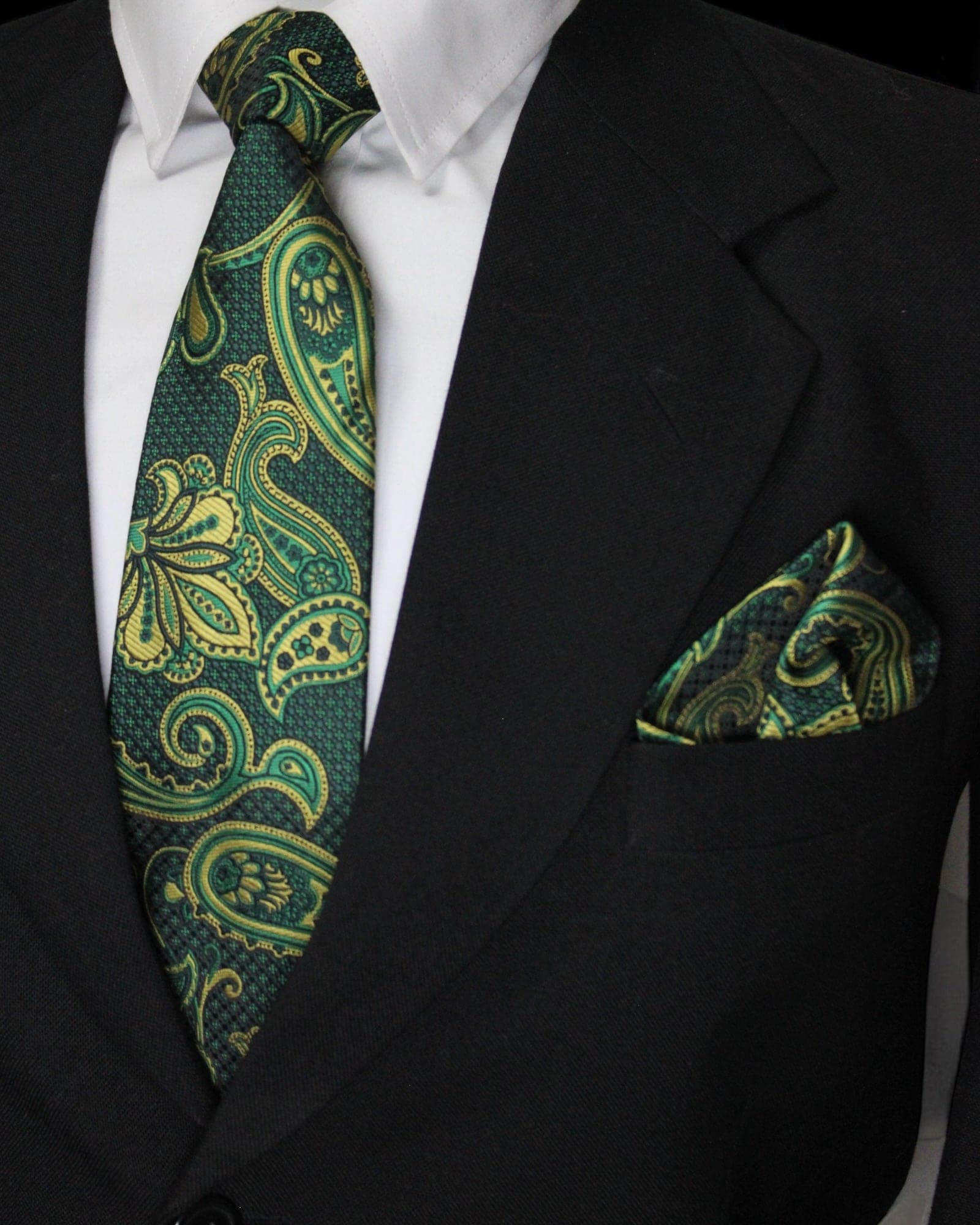 Luxury Green & Gold Paisley Tie Set