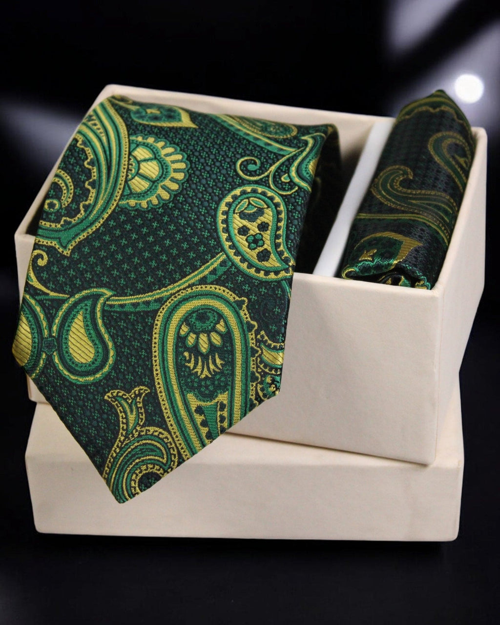 Luxury Green & Gold Paisley Tie Set