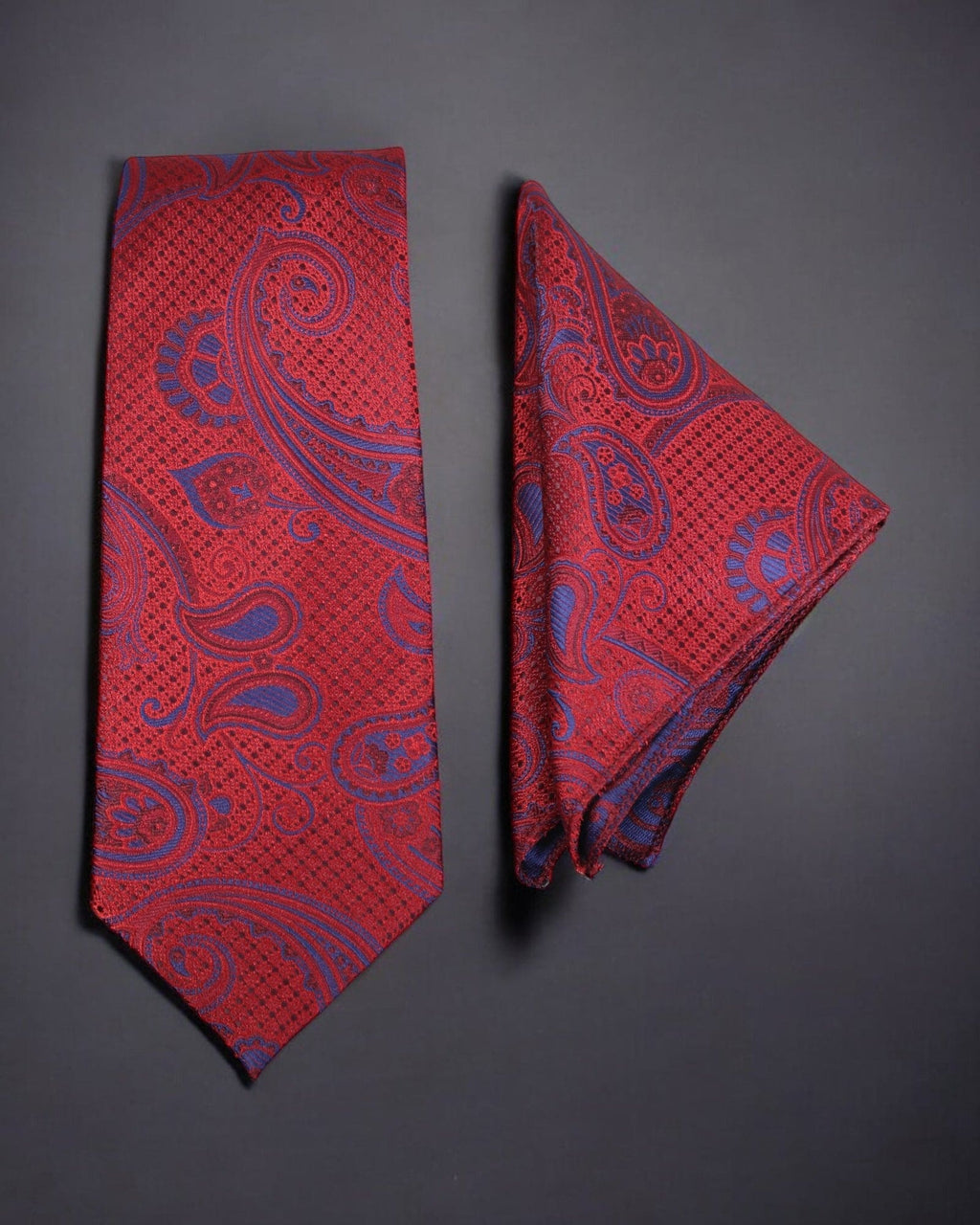 Luxury Red & Blue Paisley Necktie & Pocket Square Set – MicroSilk