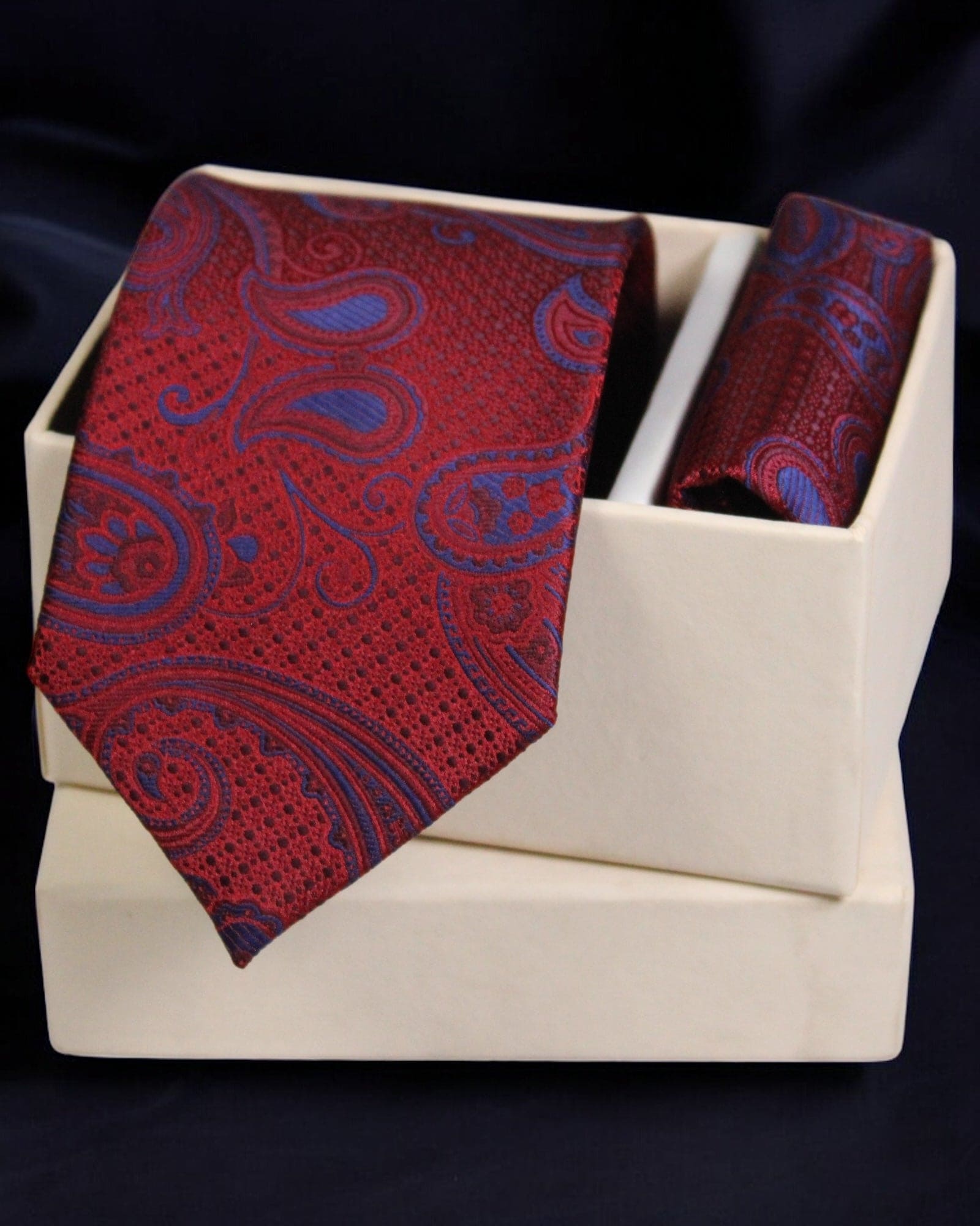 Luxury Red & Blue Paisley Necktie & Pocket Square Set – MicroSilk
