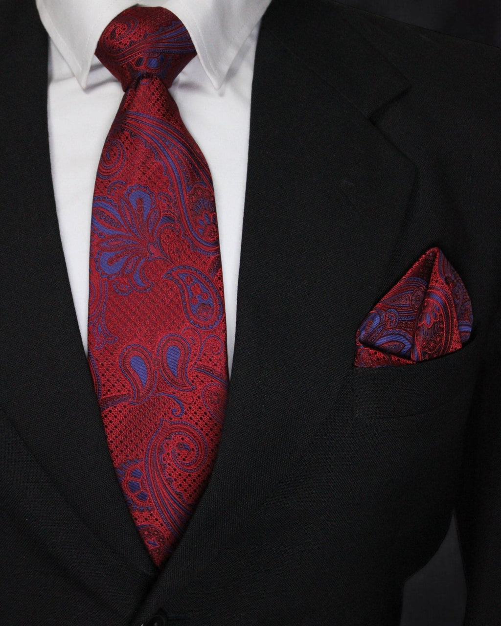 Luxury Red & Blue Paisley Necktie & Pocket Square Set – MicroSilk