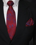 Luxury Red & Blue Paisley Necktie & Pocket Square Set 