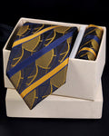 Luxury Yellow & Navy Blue Striped MicroSilk Necktie Set