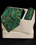Luxury Green & Gold Paisley MicroSilk Necktie with Matching Pocket Square 