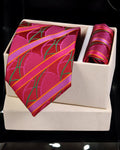 Bold Red & Pink Striped MicroSilk Necktie Set with Pocket Square