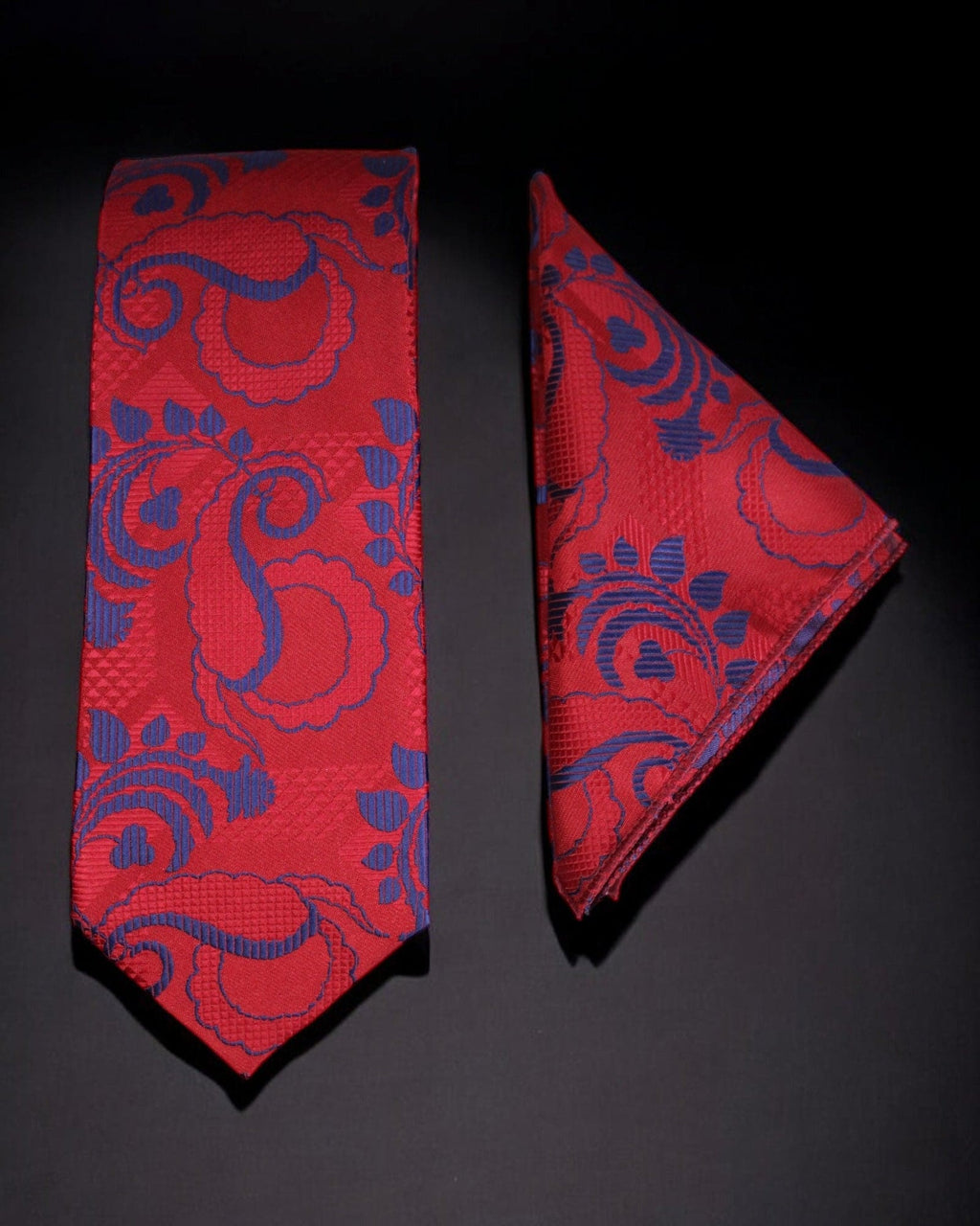 Red & Blue Paisley MicroSilk Necktie Set with Pocket Square