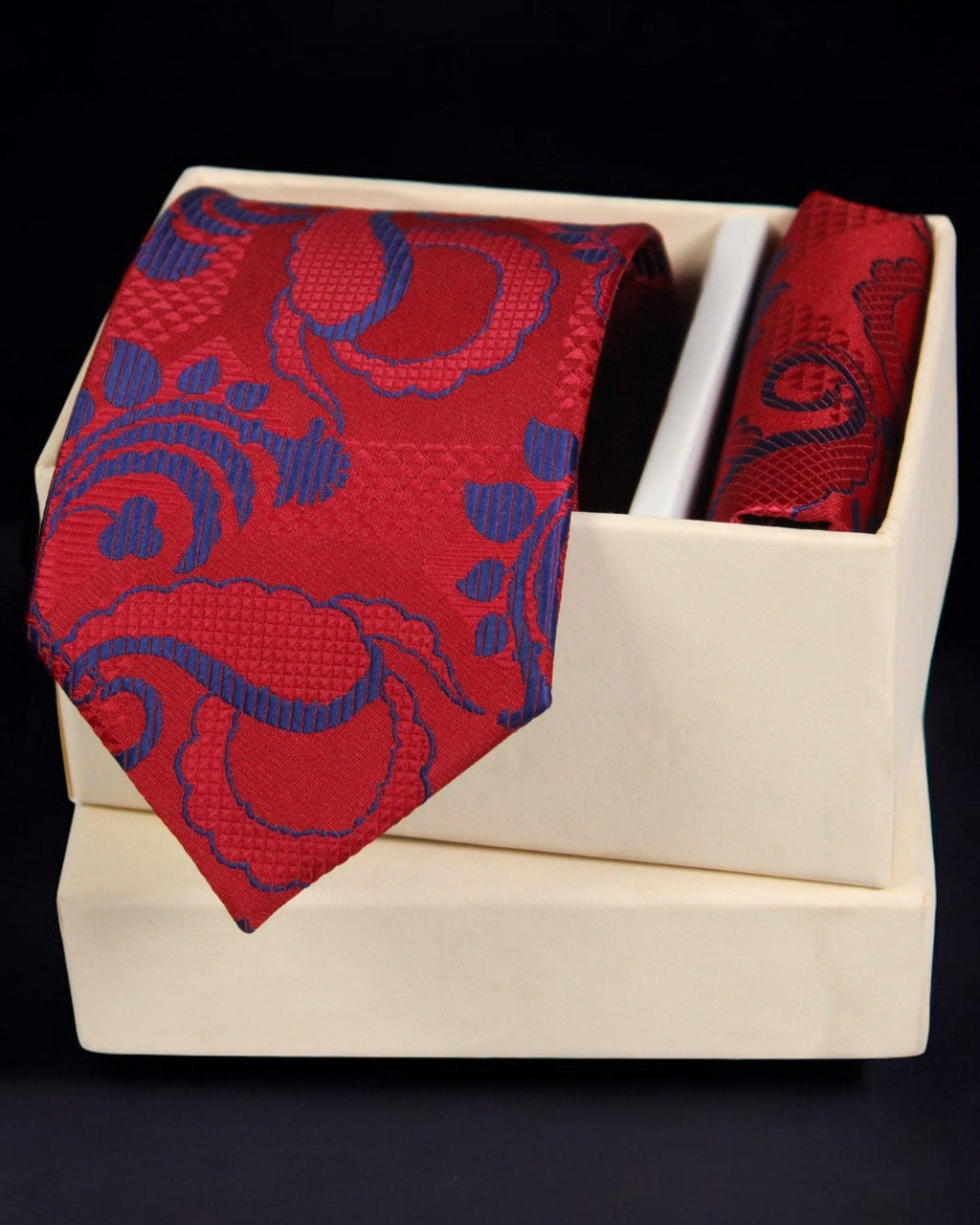 Red & Blue Paisley MicroSilk Necktie Set with Pocket Square