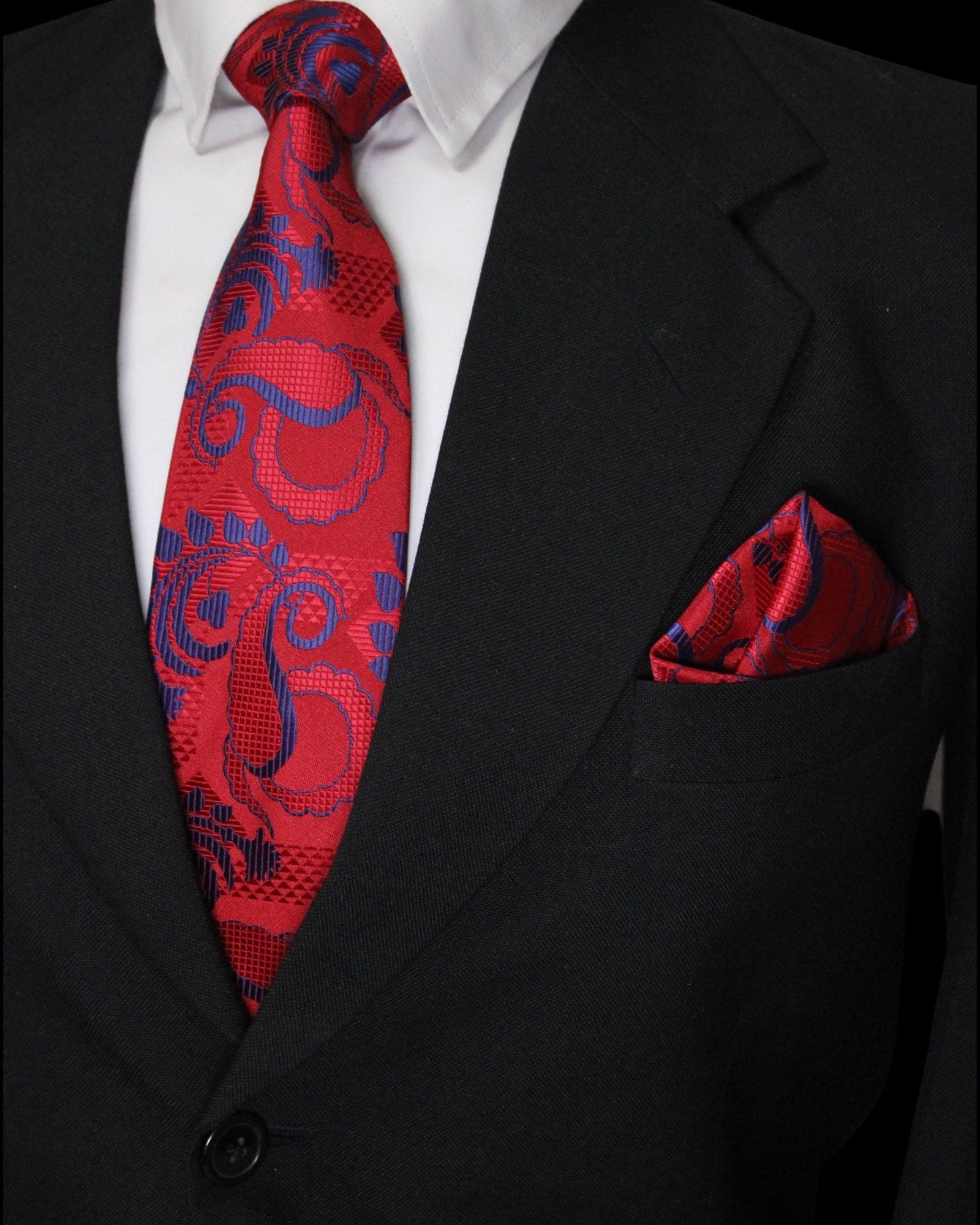 Red & Blue Paisley MicroSilk Necktie Set with Pocket Square