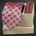 Blush Pink & Navy Geometric MicroSilk Necktie Set with Pocket Square