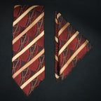 Modern Striped Microsilk Tie and Pocket Square Set in Brown, Rust & Off-White