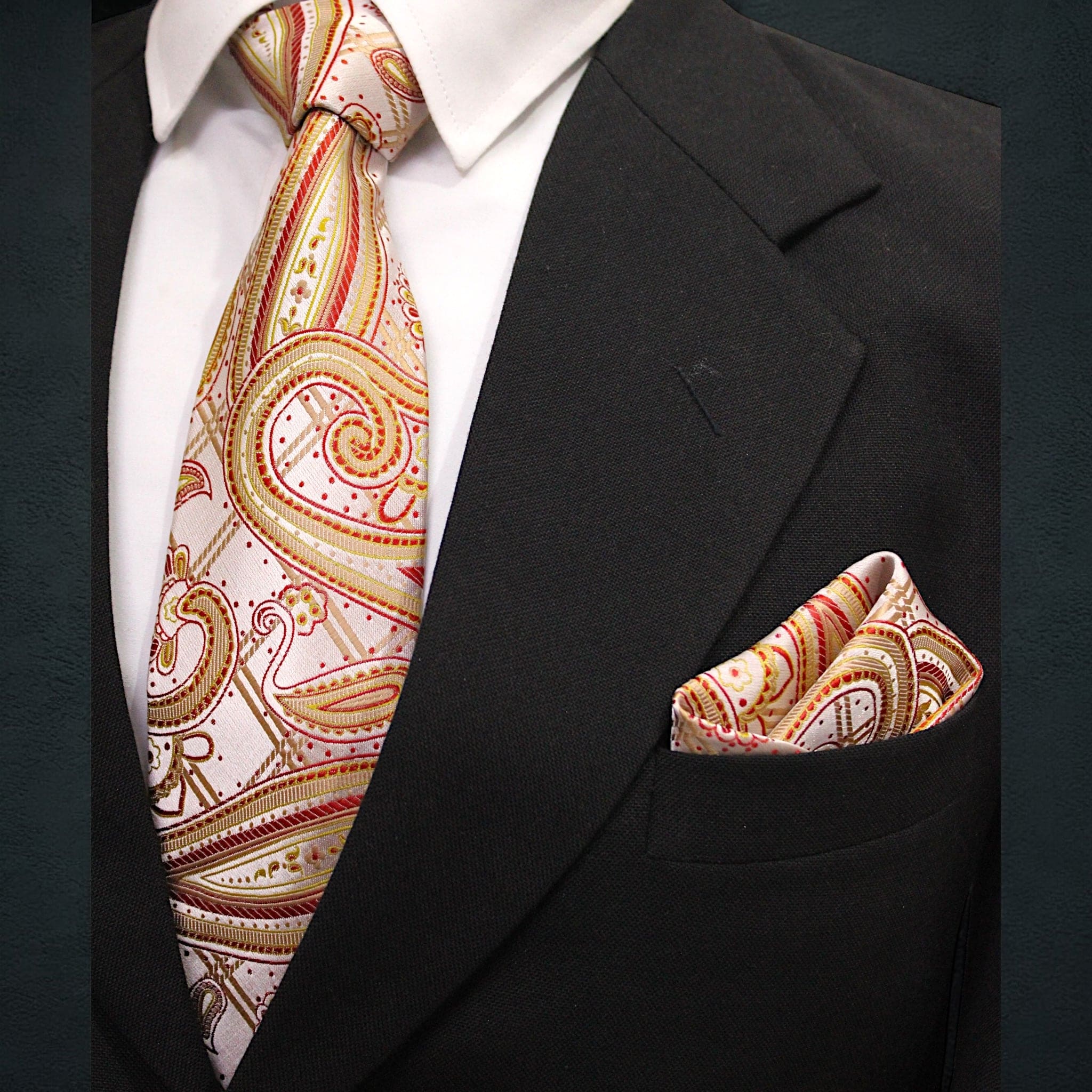 Blush Gold Paisley MicroSilk Necktie Set with Pocket Square