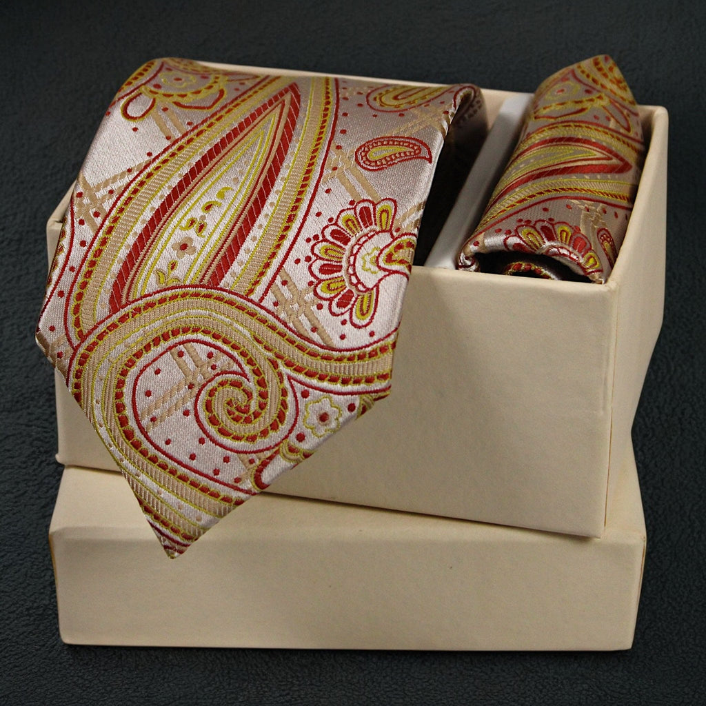 Blush Gold Paisley MicroSilk Necktie Set with Pocket Square