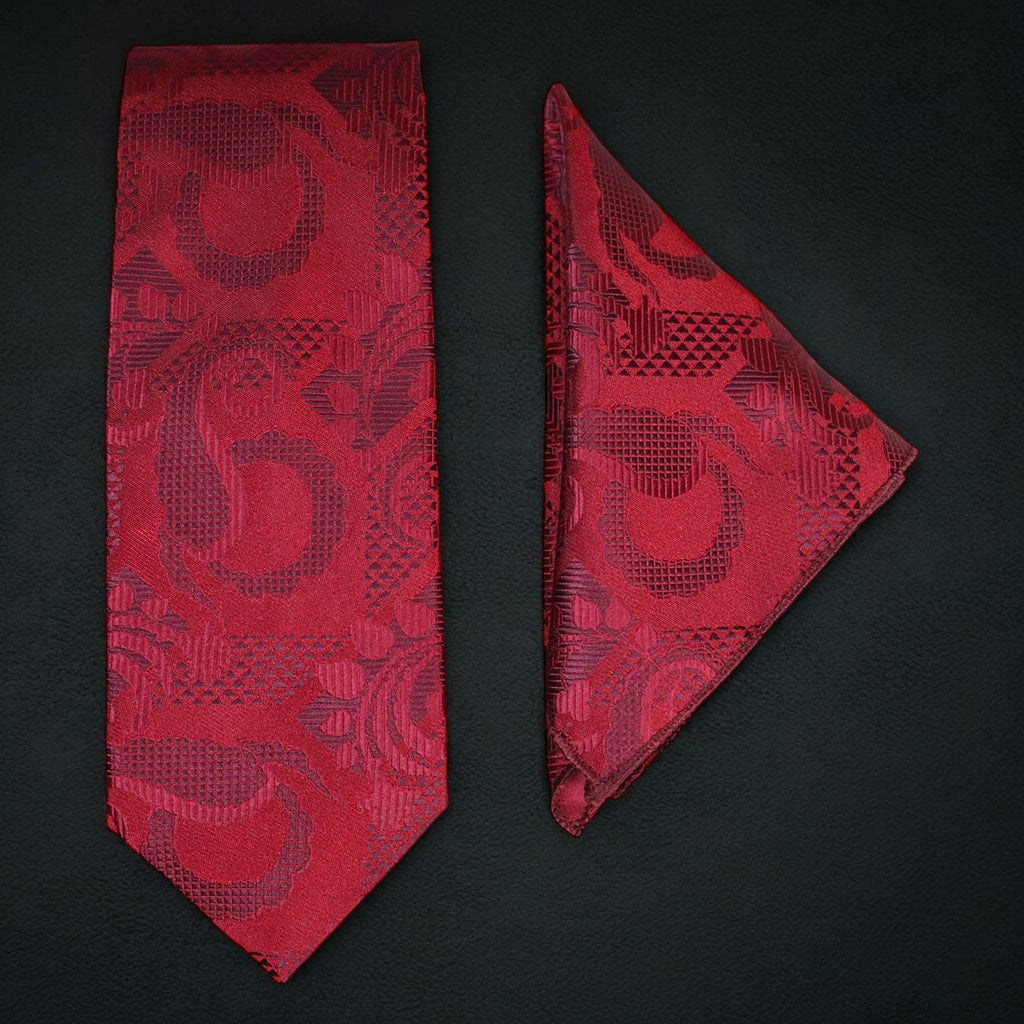 Burgundy Jacquard MicroSilk Necktie Set with Pocket Square
