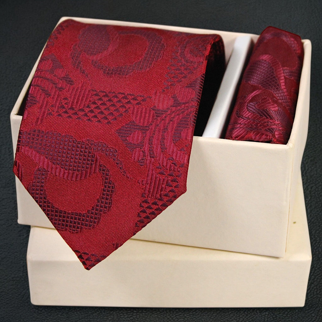 Burgundy Jacquard MicroSilk Necktie Set with Pocket Square