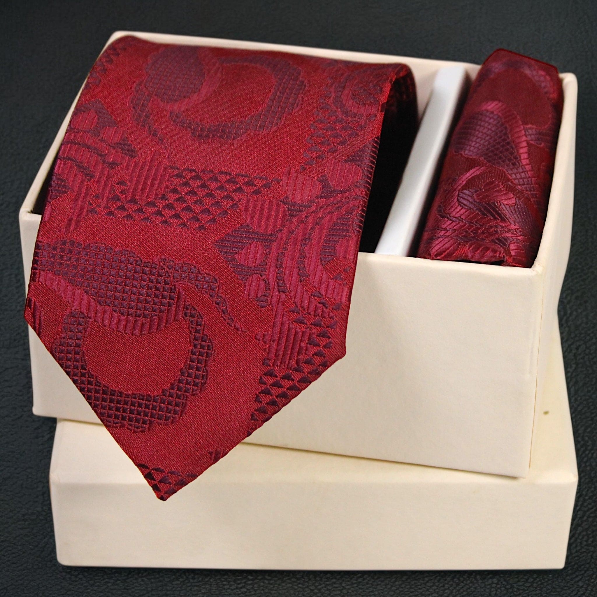 Burgundy Jacquard MicroSilk Necktie Set with Pocket Square