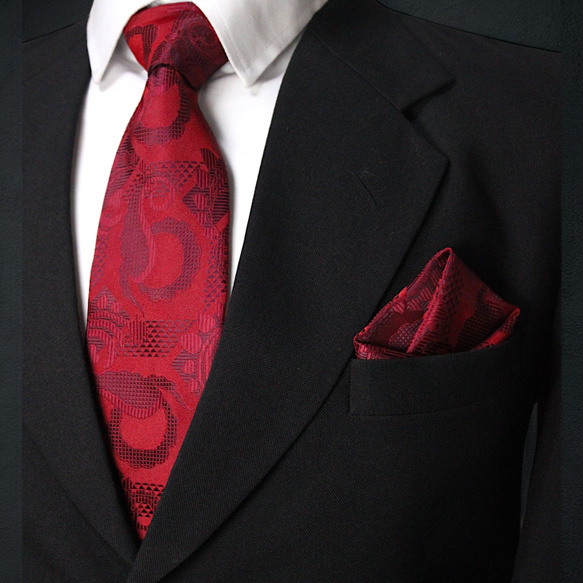 Burgundy Jacquard MicroSilk Necktie Set with Pocket Square