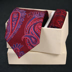 Red Paisley MicroSilk Necktie Set with Matching Pocket Square 