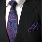 Navy Blue Paisley MicroSilk Necktie Set with Pocket Square 