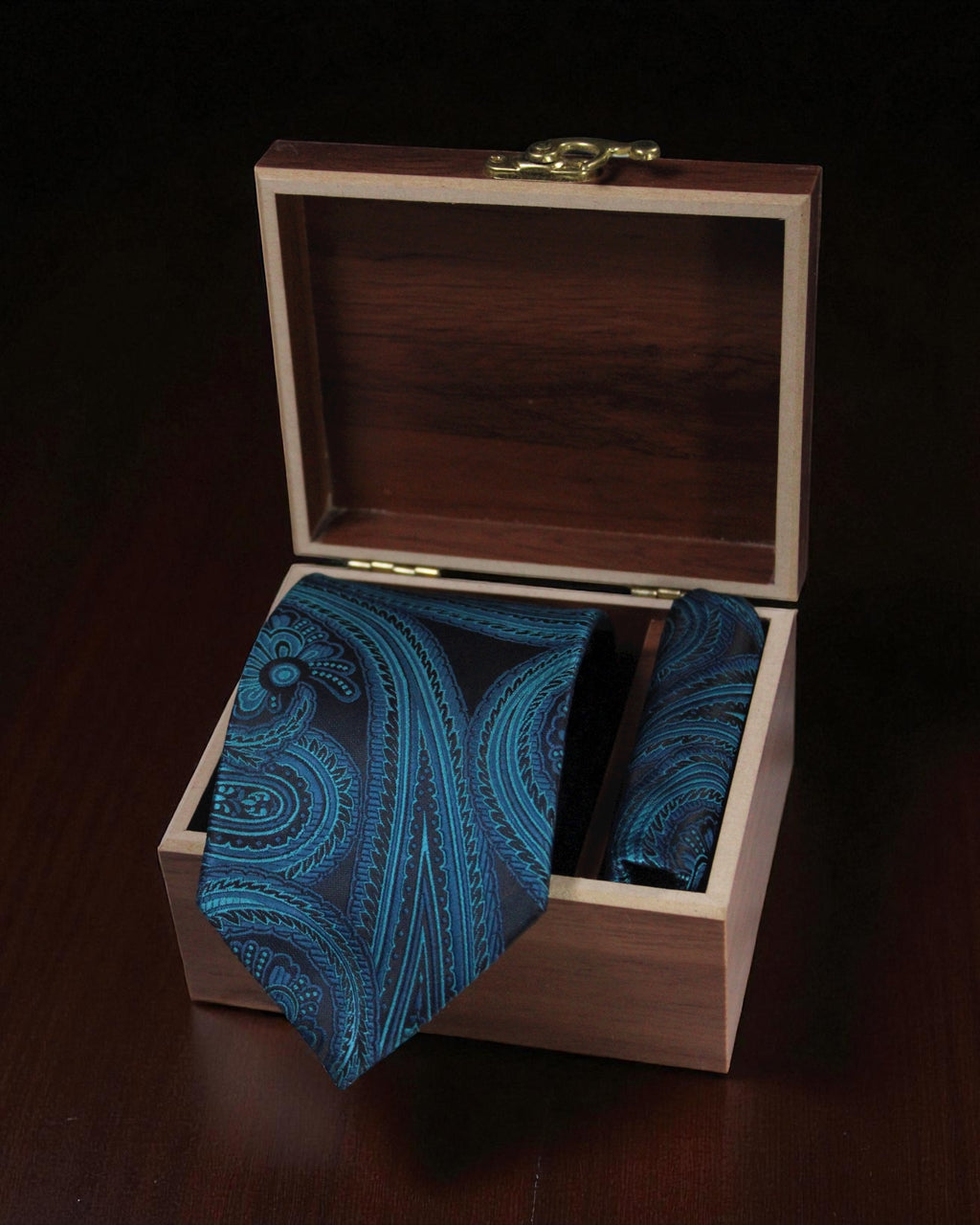 Teal Paisley MicroSilk Necktie Set with Pocket Square