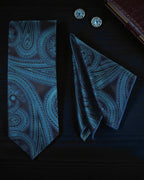 Teal Paisley MicroSilk Necktie Set with Pocket Square