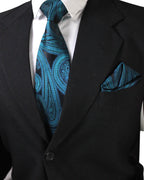Teal Paisley MicroSilk Necktie Set with Pocket Square