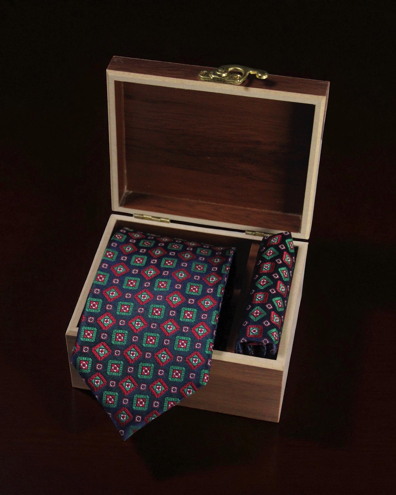 Navy Geometric MicroSilk Necktie Set with Pocket Square