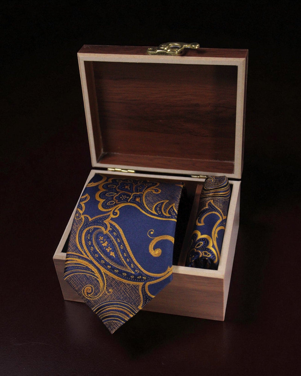 Navy Blue & Gold Paisley MicroSilk Tie with Pocket Square