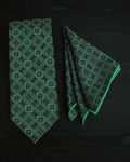 Emerald Green Geometric MicroSilk Tie with Pocket Square
