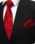 Wine Red Floral MicroSilk Tie with Pocket Square