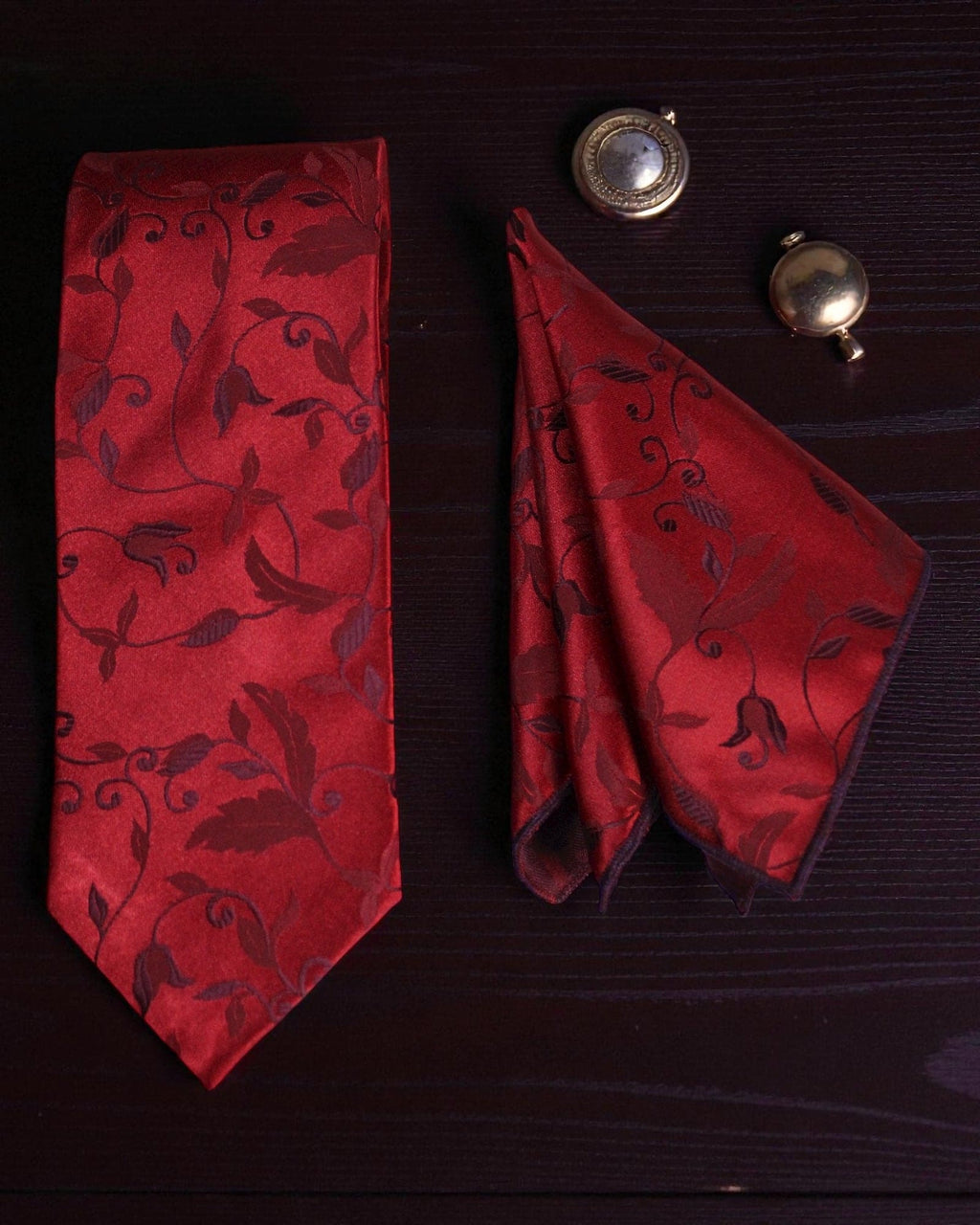 Wine Red Floral MicroSilk Tie with Pocket Square