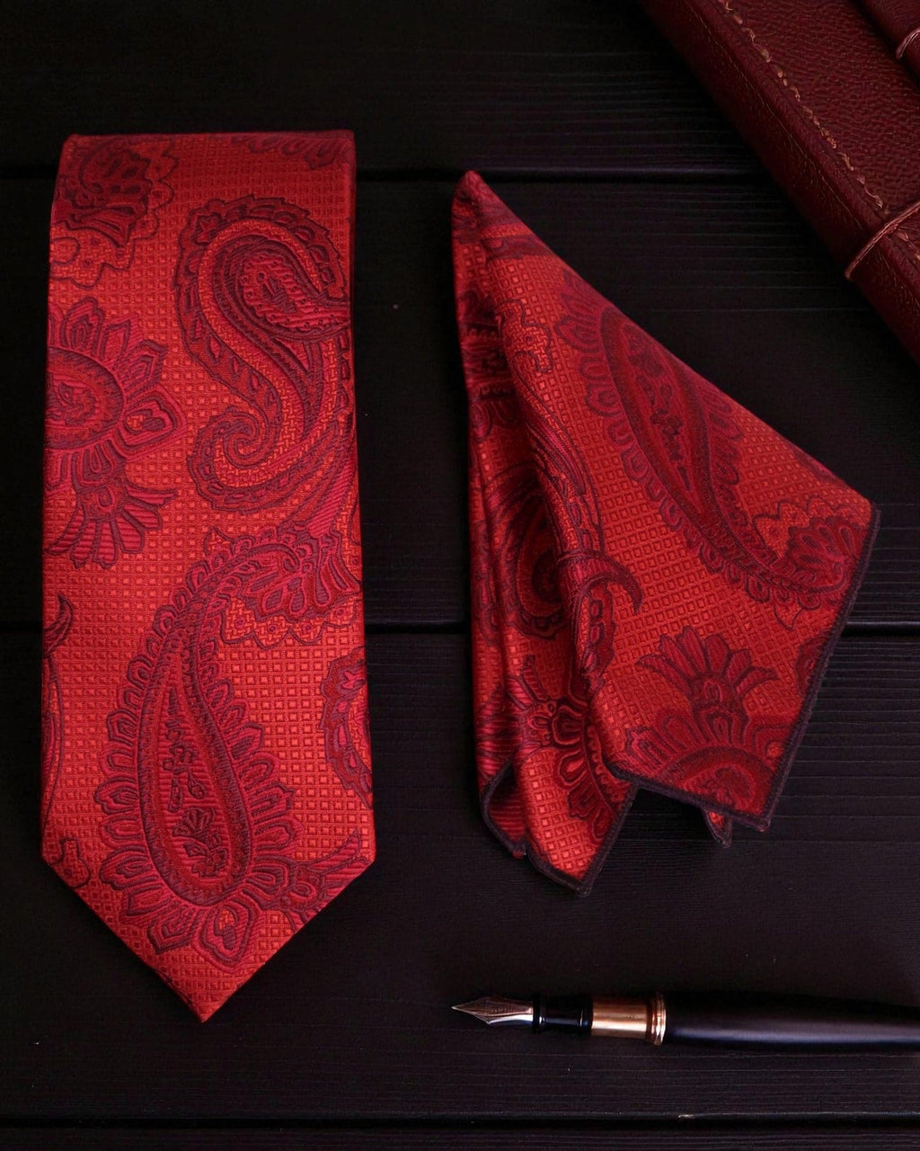 Red Paisley MicroSilk Tie with Pocket Square