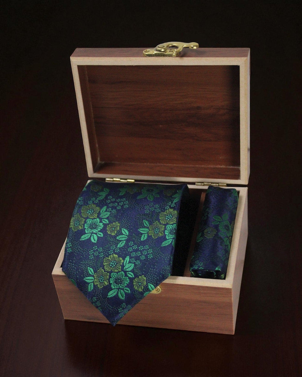 Navy Blue Floral MicroSilk Tie with Pocket Square