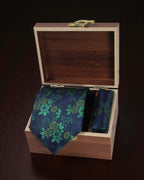 Navy Blue Floral MicroSilk Tie with Pocket Square