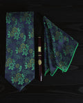 Navy Blue Floral MicroSilk Tie with Pocket Square