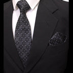 Black Geometric MicroSilk Necktie Set with Pocket Square
