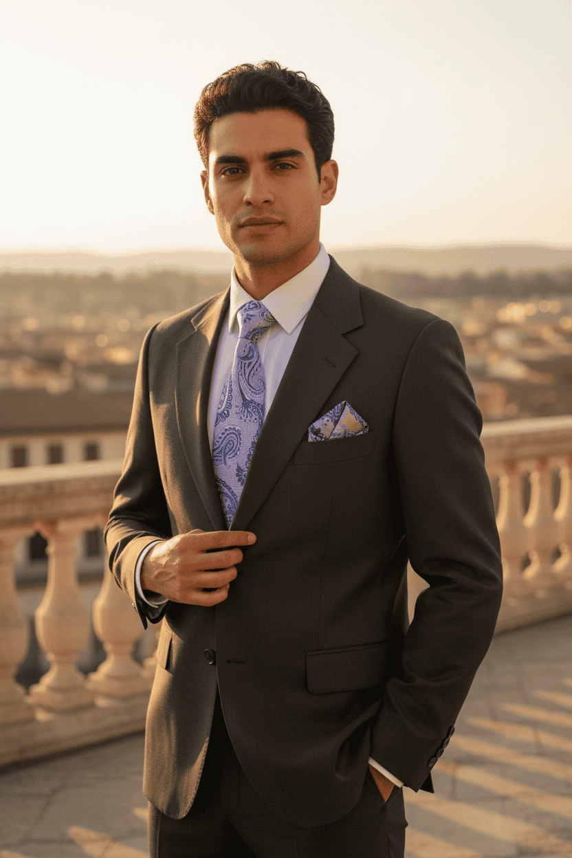 Lavender Blue Paisley MicroSilk Tie & Pocket Square Set