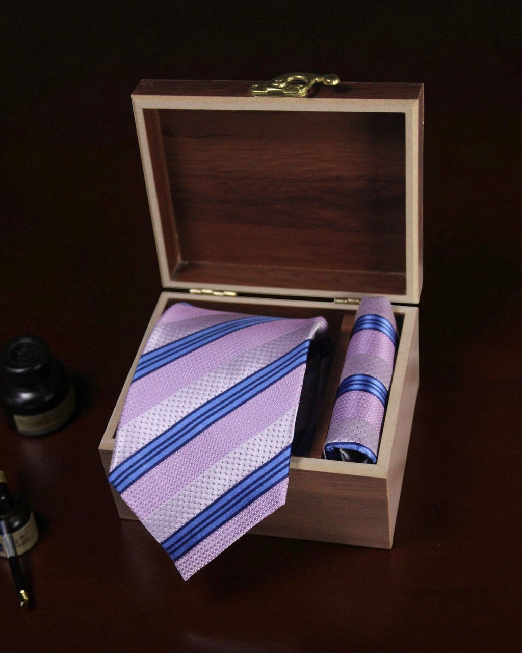 Lavender Striped MicroSilk Necktie Set with Pocket Square