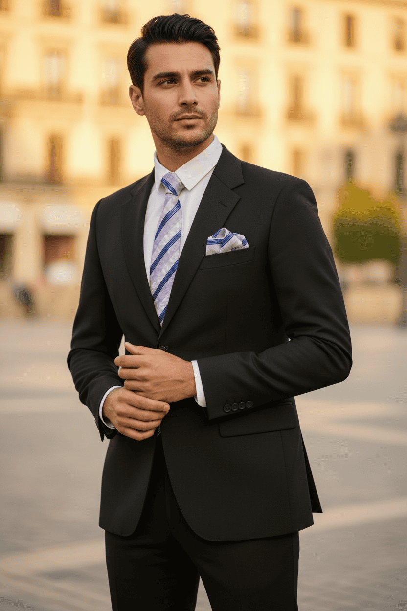 Lavender Striped MicroSilk Necktie Set with Pocket Square