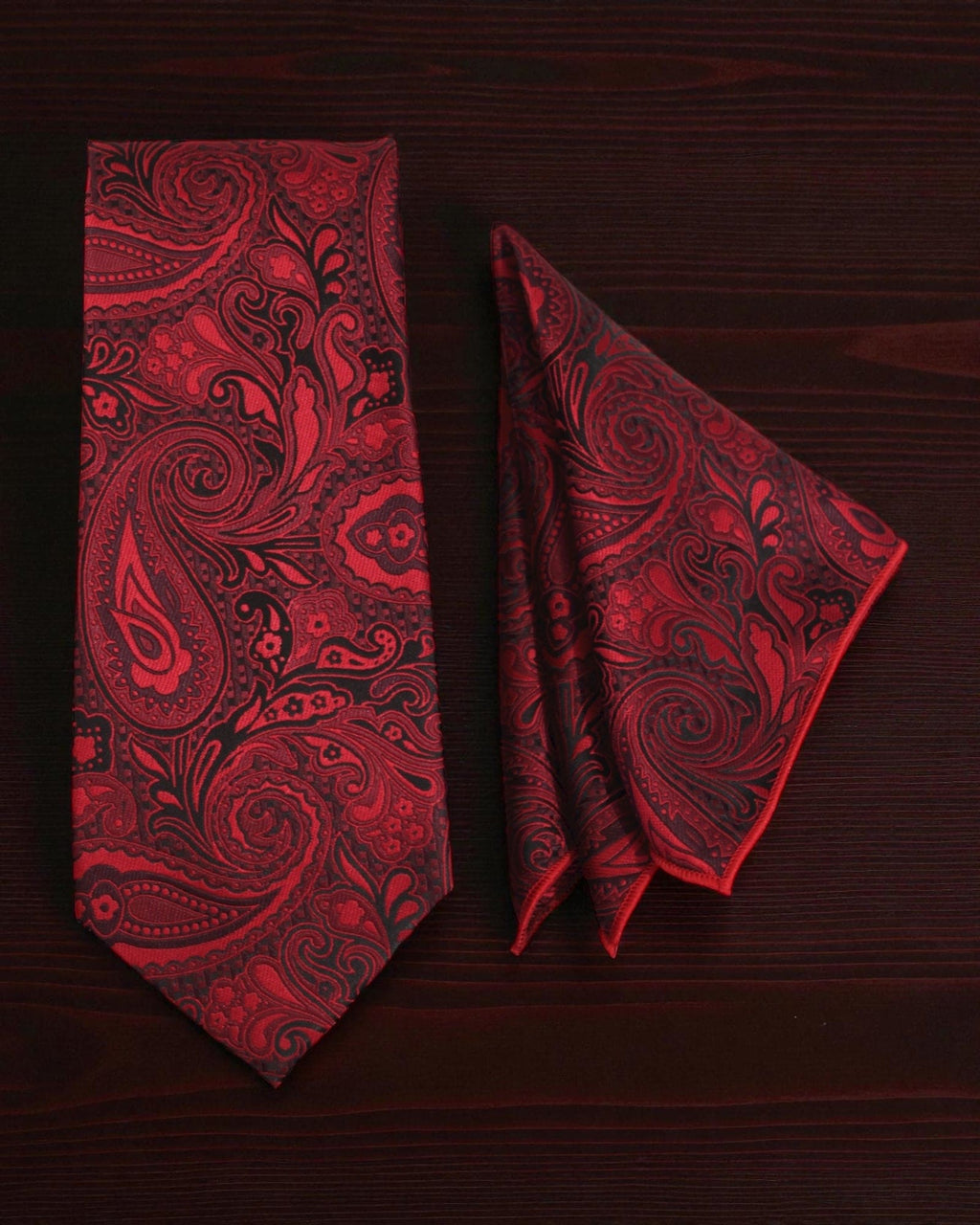 Burgundy Paisley MicroSilk Necktie Set with Pocket Square