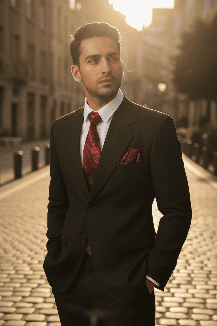 Burgundy Paisley MicroSilk Necktie Set with Pocket Square